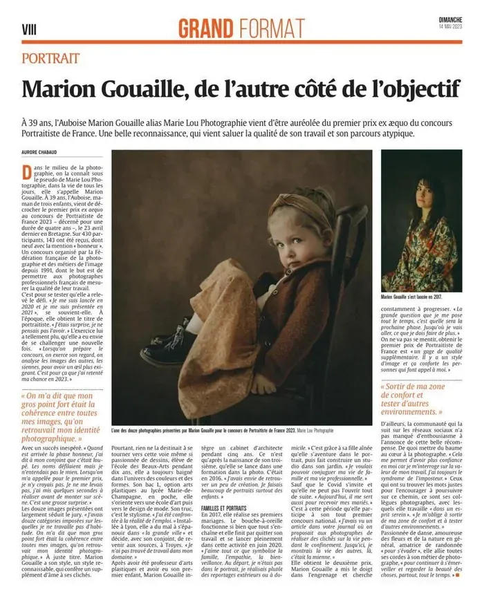 Article de presse : Marion Gouaille, de l'autre côté de l'objectif