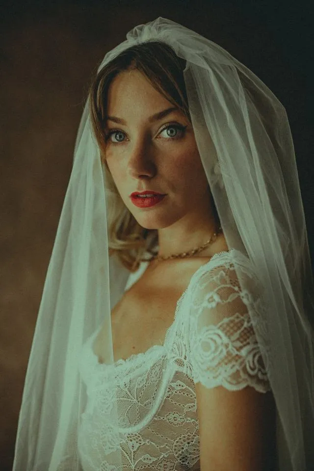 Portrait de mariée avec voile et dentelle